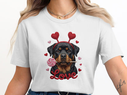 Rottweiler T-Shirt, Valentines Day Dog, Cute Puppy Tee, Dog With Hearts, Pet Lover Gift, Dog Breed Shirt, Love Rottie T Shirt