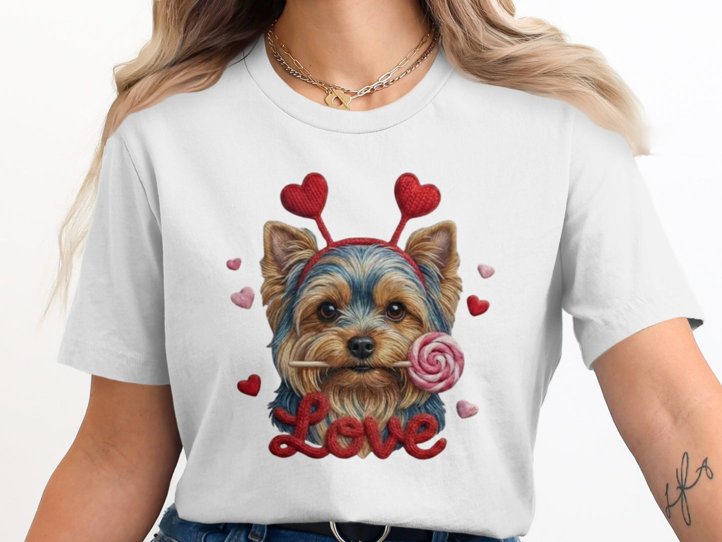 Yorkie Love T-Shirt, Valentine's Day Dog Tee, Heart Headband Pup Shirt, Sweet Dog Shirt, Cute Animal Tee, Yorkie Lover Gift