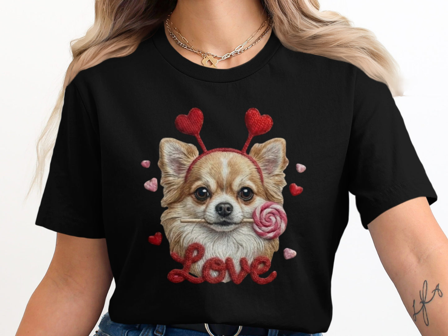 Chihuahua Valentine T Shirt, Cute Dog with Hearts Tee, Puppy Lollipop Love T-Shirt, Valentine Gift, Trendy Gift T-Shirt