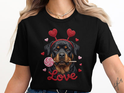 Rottweiler T-Shirt, Valentines Day Dog Shirt, Love Heart T-Shirt, Cute Rottweiler Dog, Candy Shirt, Dog Lover Tee, Valentines Tee