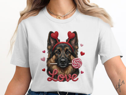 German Shepherd T-Shirt, Valentine Dog, Cute Dog Tee, Heart Headband Puppy Shirt, Dog Lover Valentine Gift, Love T-Shirt, Valentine's Day