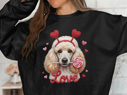 Valentine Poodle T-Shirt, Cute Dog Tee, Love Heart Headband, Candy Gift, Unique Dog Lover T-Shirt, Valentine's Day Gift T-Shirt