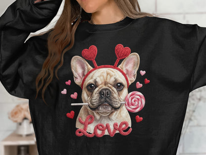 French Bulldog Valentines T-Shirt, Dog Love T-Shirt, Heart Headband Tee, Valentines Gift T-Shirt, Cute Dog Lover T-Shirt, Candy T-Shirt