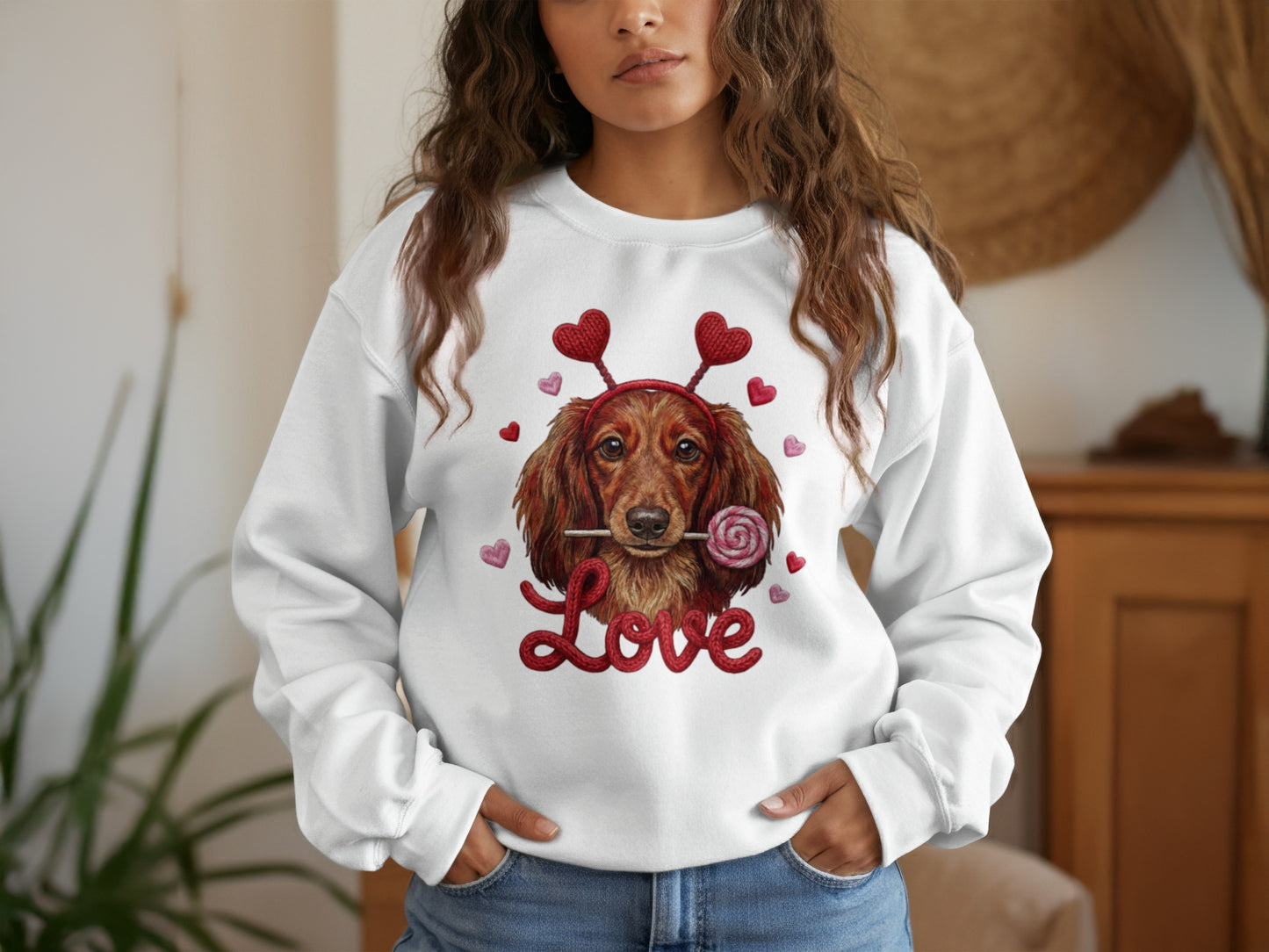 Valentine Dachshund T-Shirt, Love Dog Shirt, Puppy with Hearts, Sweet Candy Tee, Cute Pet Apparel, Dog Lover Gift, Valentine Gift