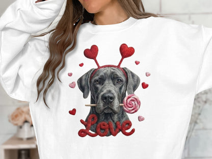 Valentine's Day Great Dane T-Shirt, Cute Dog with Hearts, Dog Lover Gift, Holiday T-Shirt, Sweet Canine Tee, Pet Lover Apparel