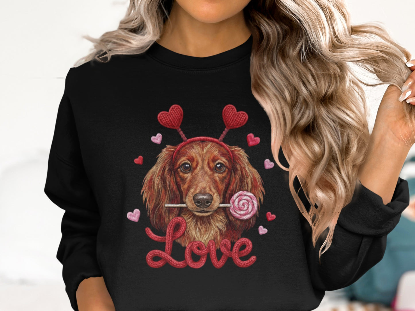 Valentine Dachshund T-Shirt, Love Dog Shirt, Puppy with Hearts, Sweet Candy Tee, Cute Pet Apparel, Dog Lover Gift, Valentine Gift