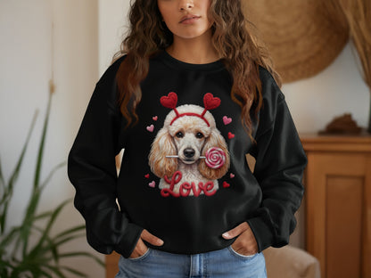Valentine Poodle T-Shirt, Cute Dog Tee, Love Heart Headband, Candy Gift, Unique Dog Lover T-Shirt, Valentine's Day Gift T-Shirt