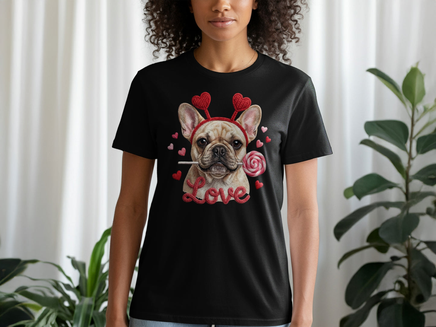 French Bulldog Valentines T-Shirt, Dog Love T-Shirt, Heart Headband Tee, Valentines Gift T-Shirt, Cute Dog Lover T-Shirt, Candy T-Shirt