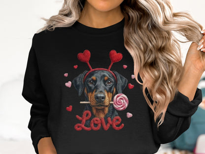 Valentine Doberman Pinscher T-Shirt, Love Dog Tee, Heart Headband Puppy Shirt, Valentines Day Gift, Cute Pet Lover Apparel, Rottweiler Gifts