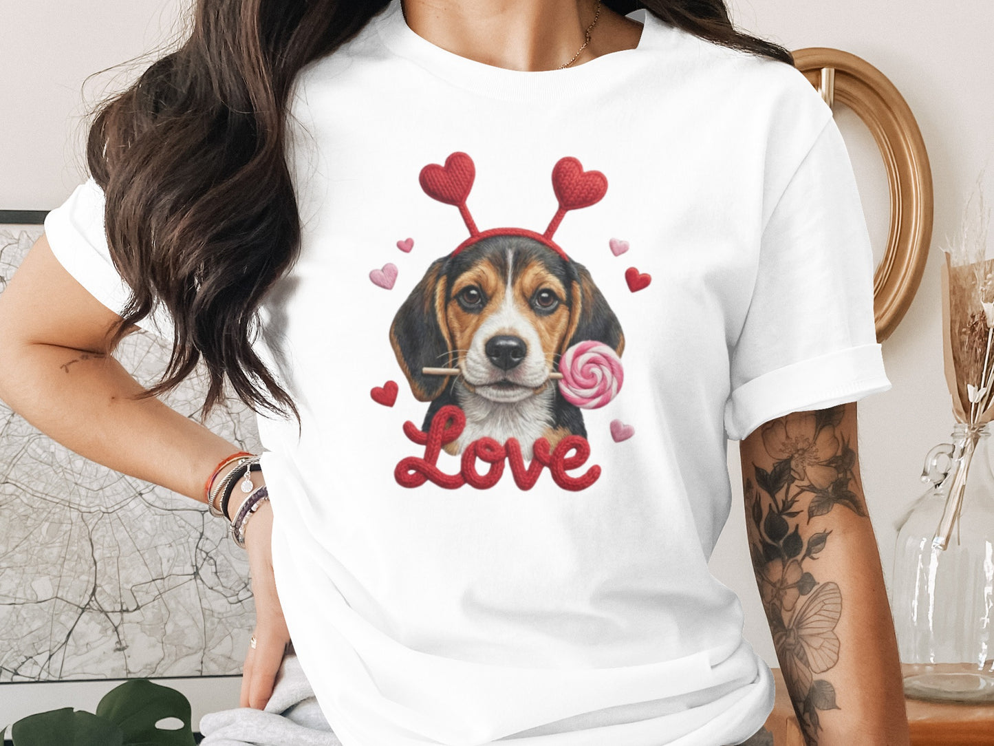 Valentine Beagle T-Shirt, Dog Lover Tee, Heart Headband Puppy, Sweet Treat Shirt, Cute Animal T-Shirt, Gift for Dog Mom, Love T-Shirt