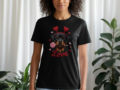 Rottweiler T-Shirt, Valentines Day Dog, Cute Puppy Tee, Dog With Hearts, Pet Lover Gift, Dog Breed Shirt, Love Rottie T Shirt