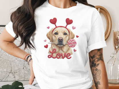 Valentine Labrador T-Shirt, Dog with Hearts, Love T-Shirt, Cute Valentines, Dog Lover Gift, Valentines Gift, Puppy Shirt