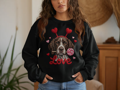 Valentine German Shorthaired Pointer T-Shirt, Heart Antler, Love Lollipop, Cute Puppy Tee, Valentine's Day Gift Dog Lover