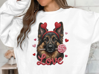 German Shepherd T-Shirt, Valentine Dog, Cute Dog Tee, Heart Headband Puppy Shirt, Dog Lover Valentine Gift, Love T-Shirt, Valentine's Day