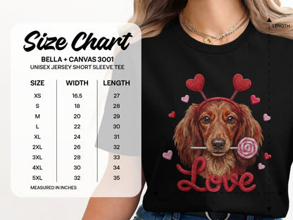 Valentine Dachshund T-Shirt, Love Dog Shirt, Puppy with Hearts, Sweet Candy Tee, Cute Pet Apparel, Dog Lover Gift, Valentine Gift