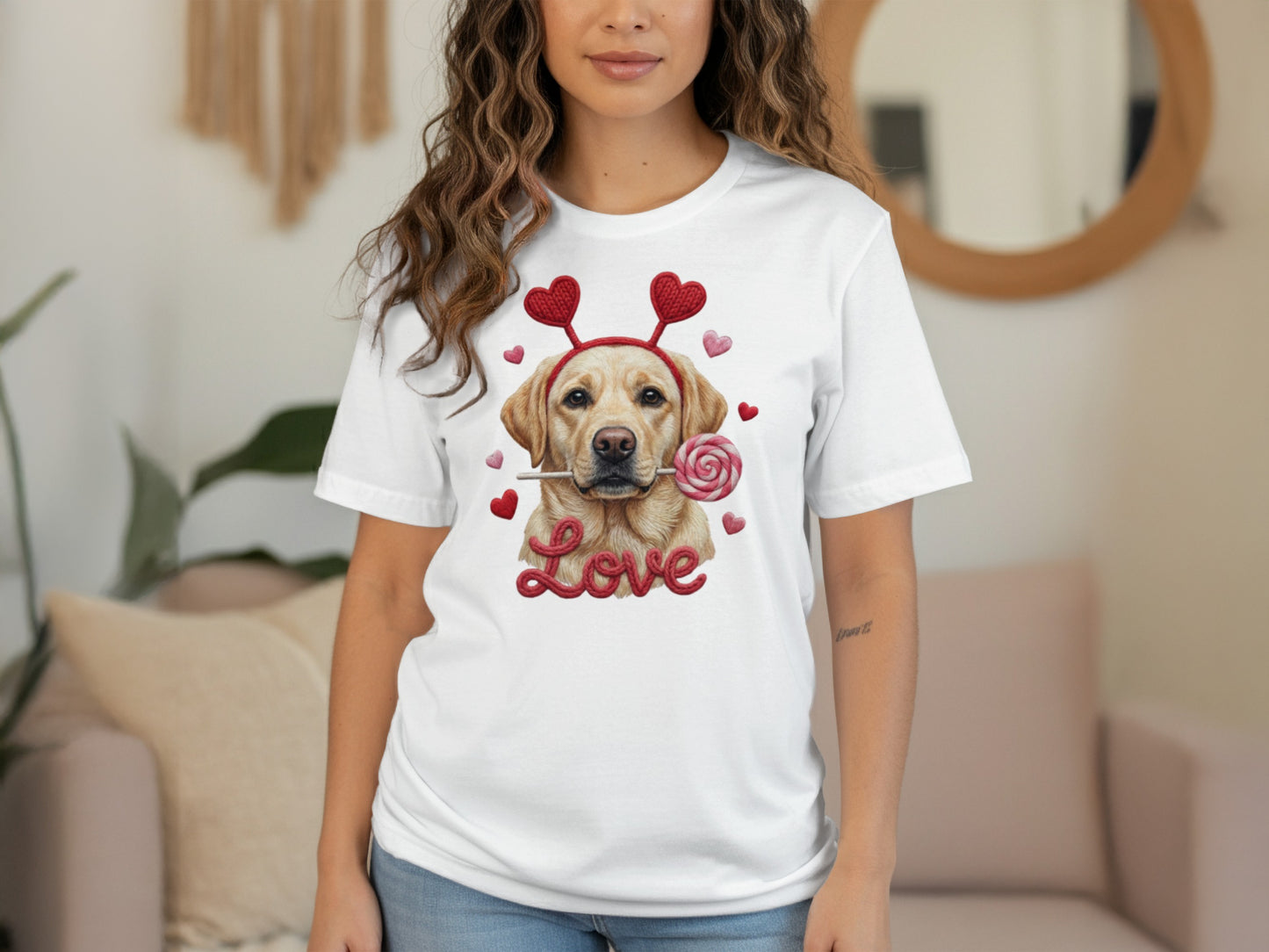 Valentine Labrador T-Shirt, Dog with Hearts, Cute Puppy T Shirt, Love Shirt, Valentines Gift, Dog Lover Tee, Holiday Gift, Trendy Shirt