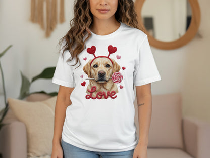 Valentine Labrador T-Shirt, Dog with Hearts, Cute Puppy T Shirt, Love Shirt, Valentines Gift, Dog Lover Tee, Holiday Gift, Trendy Shirt