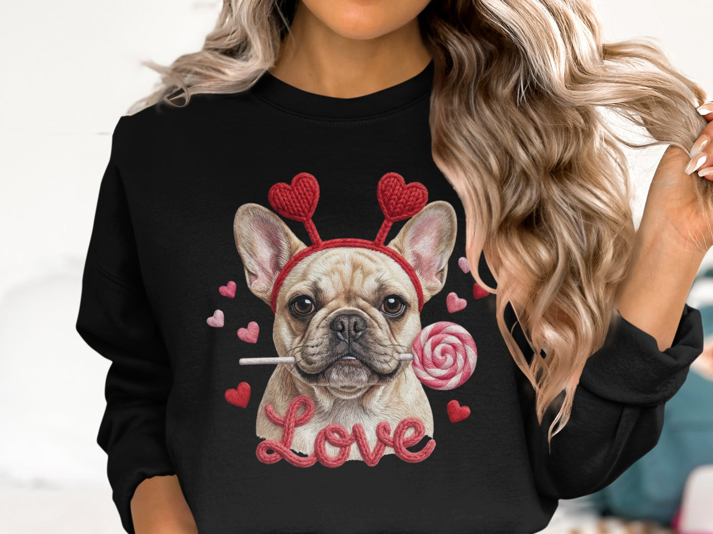 French Bulldog Valentines T-Shirt, Dog Love T-Shirt, Heart Headband Tee, Valentines Gift T-Shirt, Cute Dog Lover T-Shirt, Candy T-Shirt