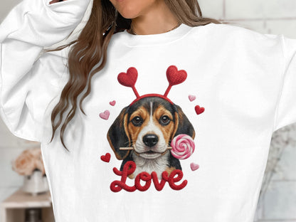 Valentine Beagle T-Shirt, Dog Lover Tee, Heart Headband Puppy, Sweet Treat Shirt, Cute Animal T-Shirt, Gift for Dog Mom, Love T-Shirt
