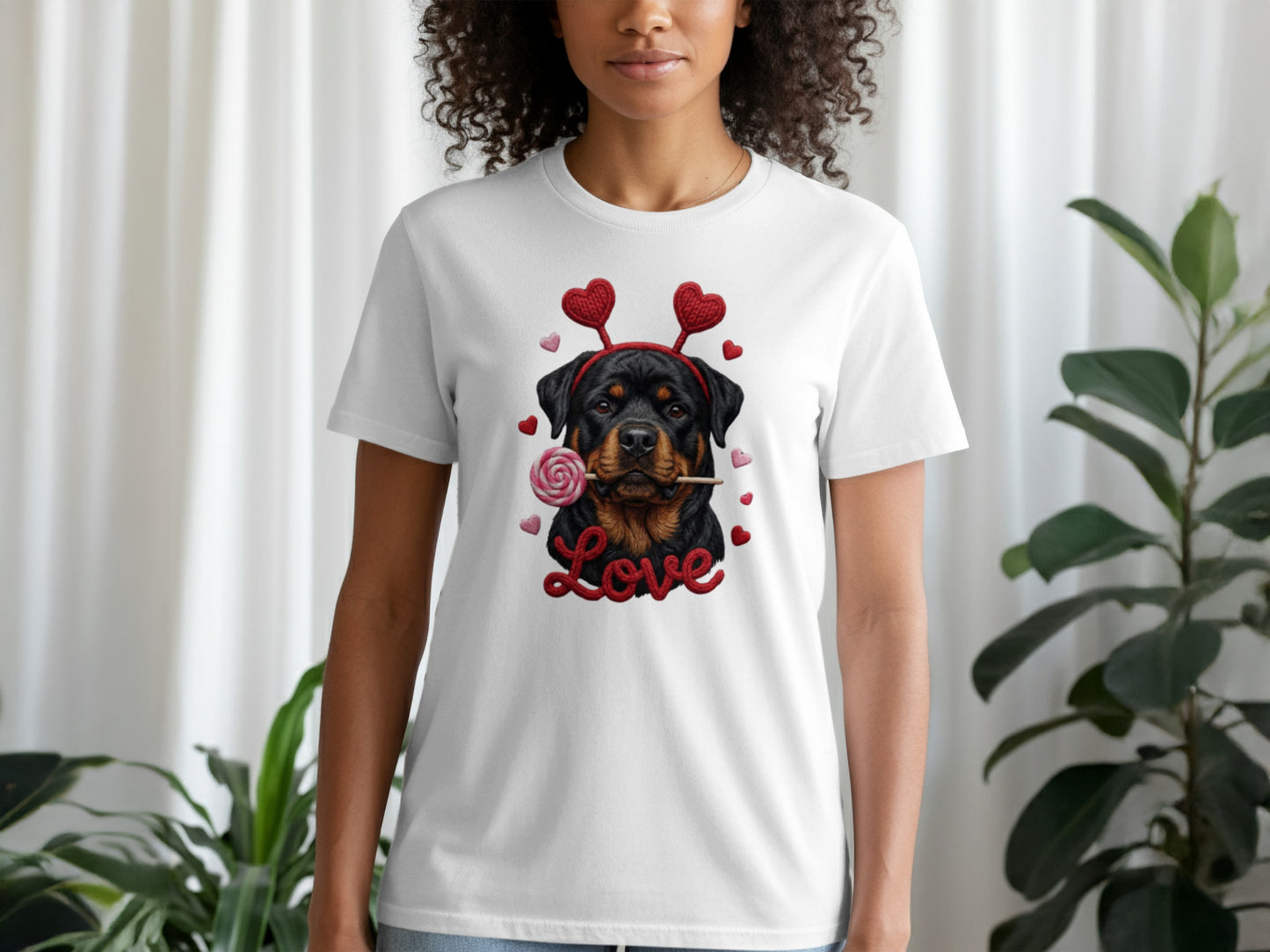 Rottweiler T-Shirt, Valentines Day Dog, Cute Puppy Tee, Dog With Hearts, Pet Lover Gift, Dog Breed Shirt, Love Rottie T Shirt