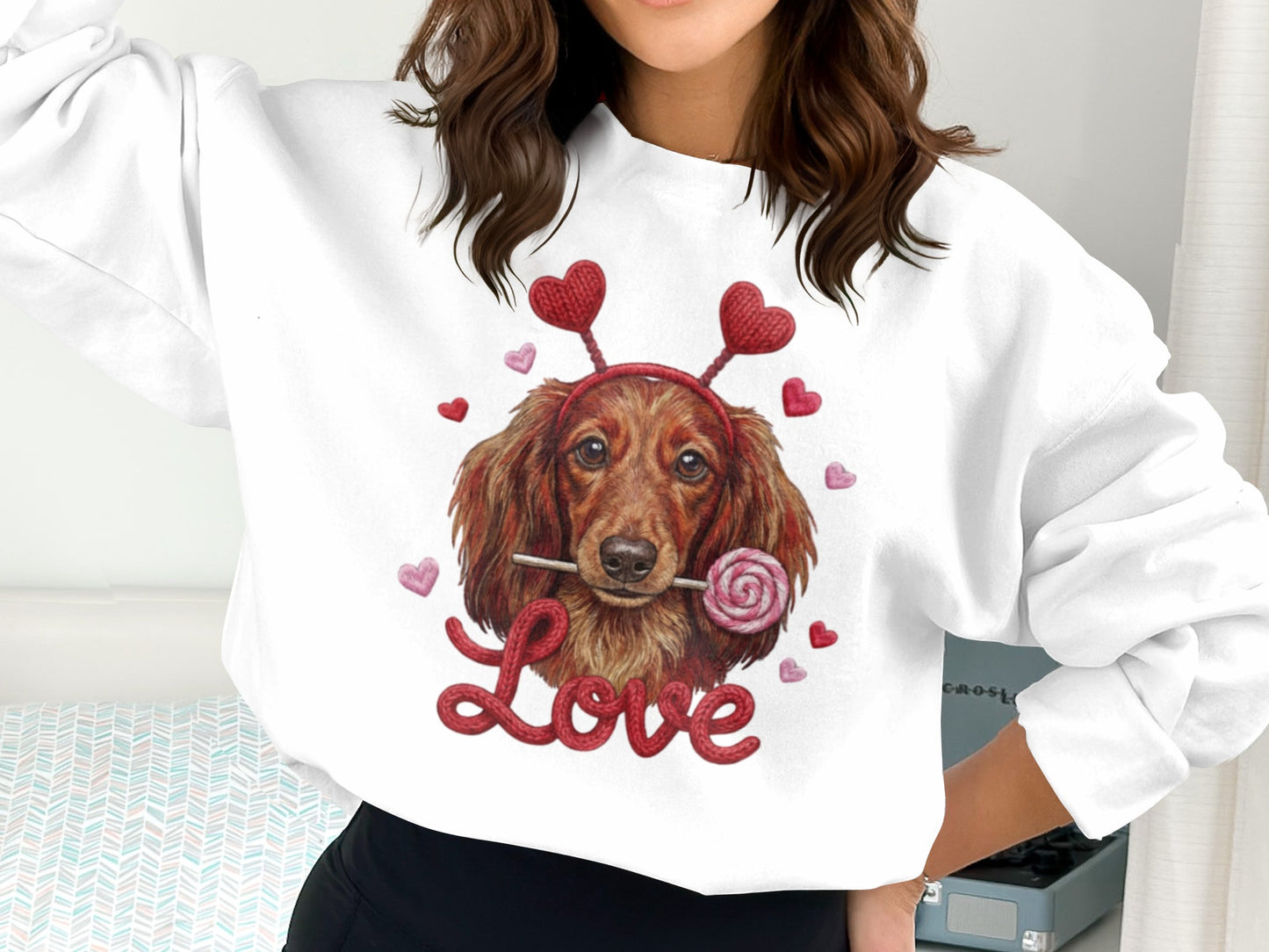 Valentine Dachshund T-Shirt, Love Dog Shirt, Puppy with Hearts, Sweet Candy Tee, Cute Pet Apparel, Dog Lover Gift, Valentine Gift