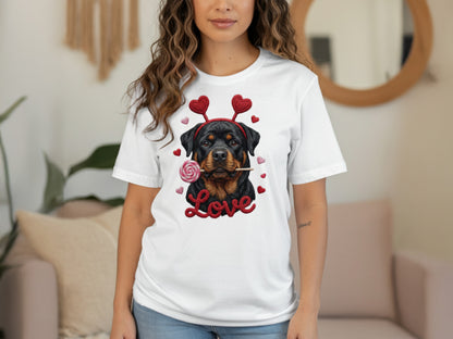 Rottweiler T-Shirt, Valentines Day Dog Shirt, Love Heart T-Shirt, Cute Rottweiler Dog, Candy Shirt, Dog Lover Tee, Valentines Tee