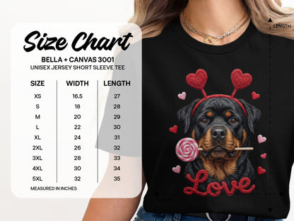 Rottweiler T-Shirt, Valentines Day Dog Shirt, Love Heart T-Shirt, Cute Rottweiler Dog, Candy Shirt, Dog Lover Tee, Valentines Tee