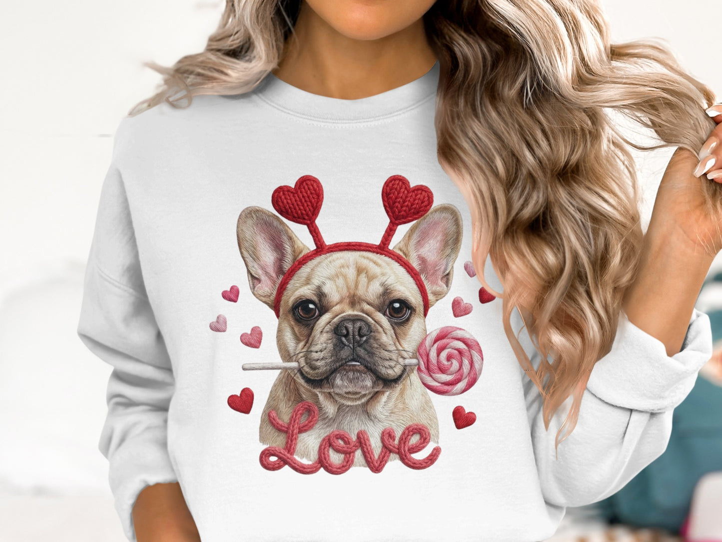 French Bulldog Valentines T-Shirt, Dog Love T-Shirt, Heart Headband Tee, Valentines Gift T-Shirt, Cute Dog Lover T-Shirt, Candy T-Shirt