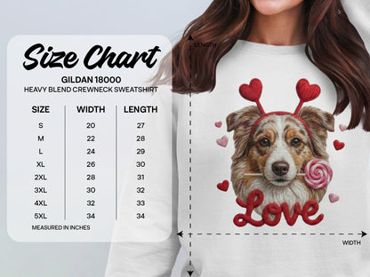 Valentine Australian Shepherd T Shirt, Cute Dog Tee, Heart Headband Dog, Love Lollipop Shirt, Pet Lover Gift, Dog Lover Gift, Puppy T-Shirt