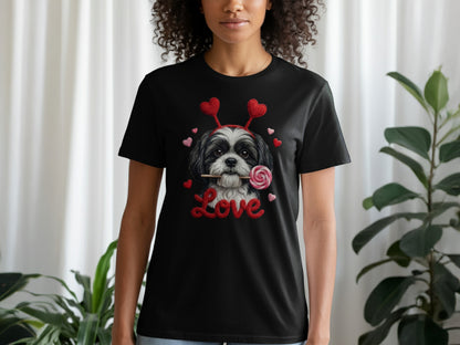 Valentine Shih Tzu T-Shirt, Cute Puppy, Love T Shirt, Candy T-Shirt, Valentine Gift, Heart Headband, Dog Lover, Kids T-Shirt