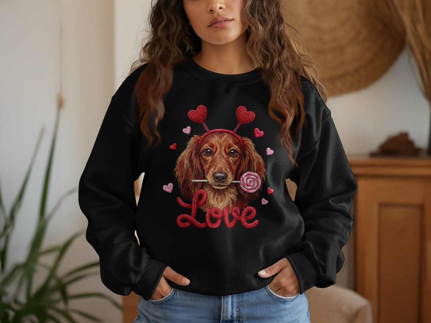 Valentine Dachshund T-Shirt, Love Dog Shirt, Puppy with Hearts, Sweet Candy Tee, Cute Pet Apparel, Dog Lover Gift, Valentine Gift