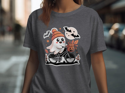 Cute Halloween Ghost Riding Bicycle T-Shirt product type
