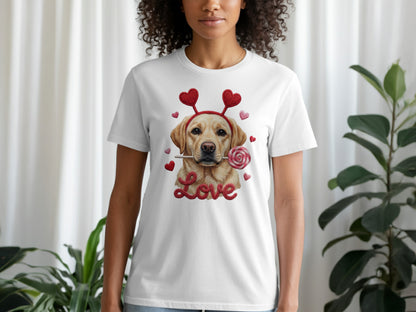 Valentine Labrador T-Shirt, Dog with Hearts, Cute Puppy T Shirt, Love Shirt, Valentines Gift, Dog Lover Tee, Holiday Gift, Trendy Shirt