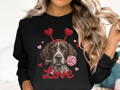 Valentine German Shorthaired Pointer T-Shirt, Heart Antler, Love Lollipop, Cute Puppy Tee, Valentine's Day Gift Dog Lover