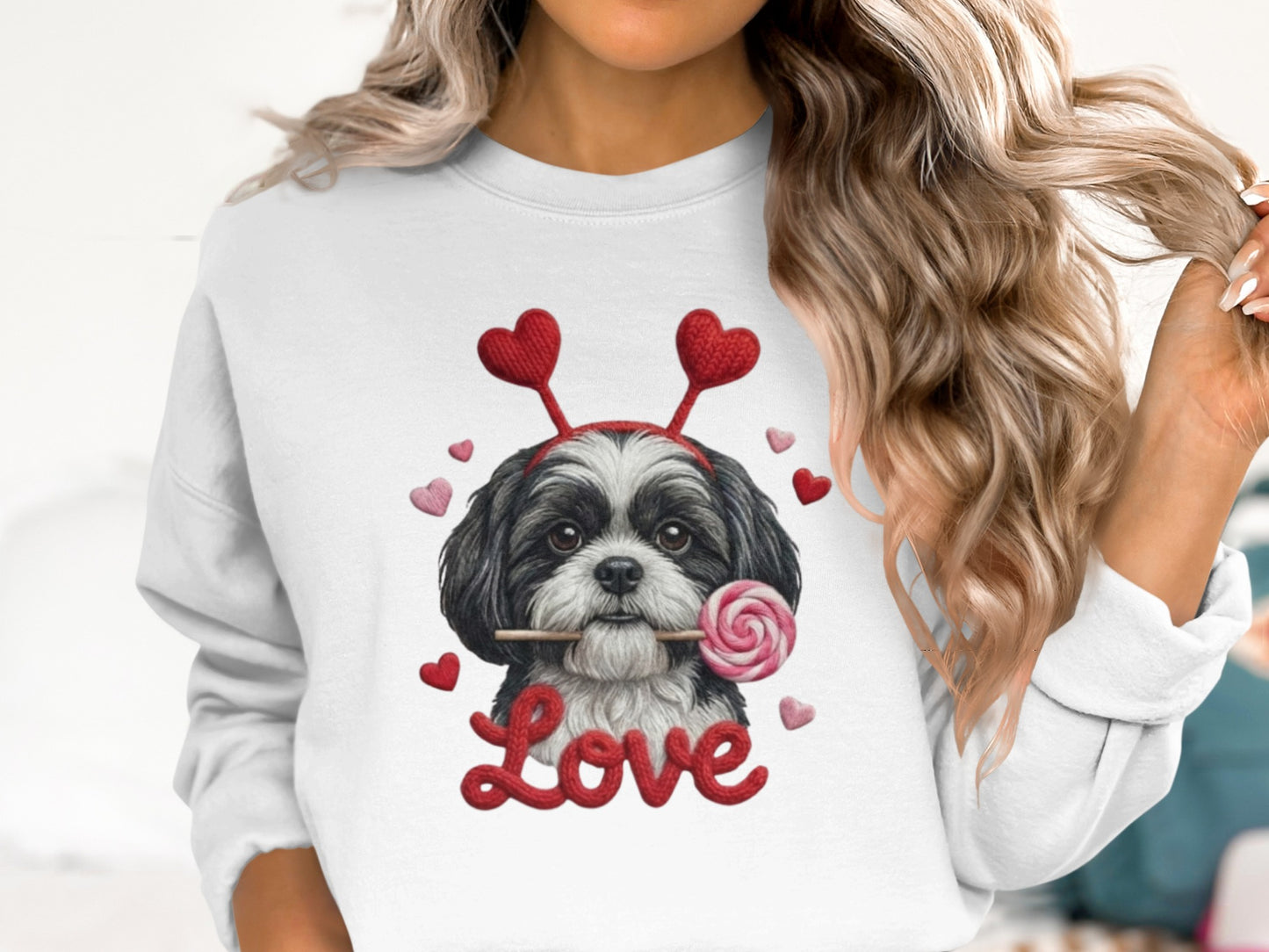 Valentine Shih Tzu T-Shirt, Cute Puppy, Love T Shirt, Candy T-Shirt, Valentine Gift, Heart Headband, Dog Lover, Kids T-Shirt