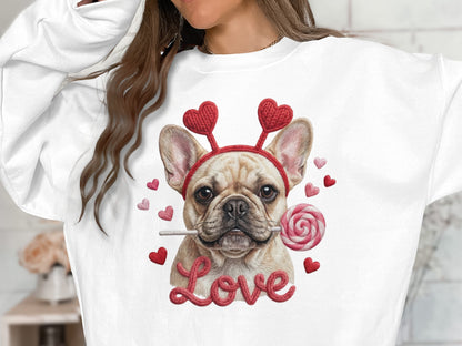 French Bulldog Valentines T-Shirt, Dog Love T-Shirt, Heart Headband Tee, Valentines Gift T-Shirt, Cute Dog Lover T-Shirt, Candy T-Shirt