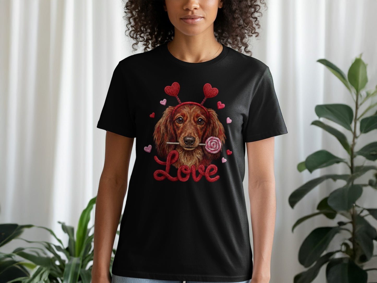 Valentine Dachshund T-Shirt, Love Dog Shirt, Puppy with Hearts, Sweet Candy Tee, Cute Pet Apparel, Dog Lover Gift, Valentine Gift