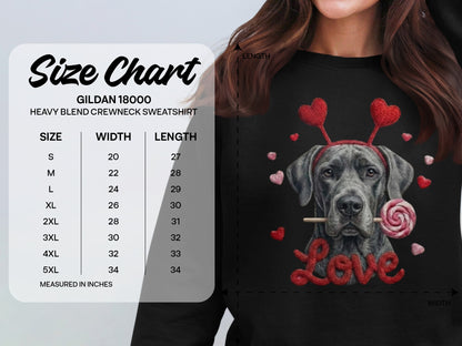 Valentine's Day Great Dane T-Shirt, Cute Dog with Hearts, Dog Lover Gift, Holiday T-Shirt, Sweet Canine Tee, Pet Lover Apparel