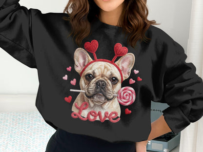 French Bulldog Valentines T-Shirt, Dog Love T-Shirt, Heart Headband Tee, Valentines Gift T-Shirt, Cute Dog Lover T-Shirt, Candy T-Shirt