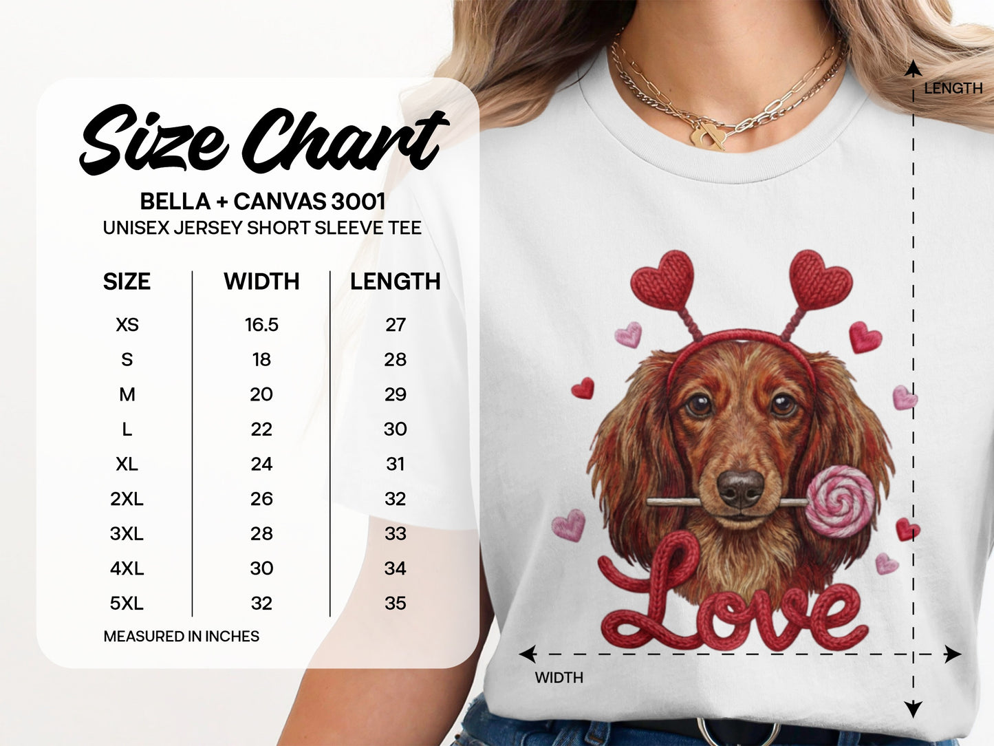 Valentine Dachshund T-Shirt, Love Dog Shirt, Puppy with Hearts, Sweet Candy Tee, Cute Pet Apparel, Dog Lover Gift, Valentine Gift