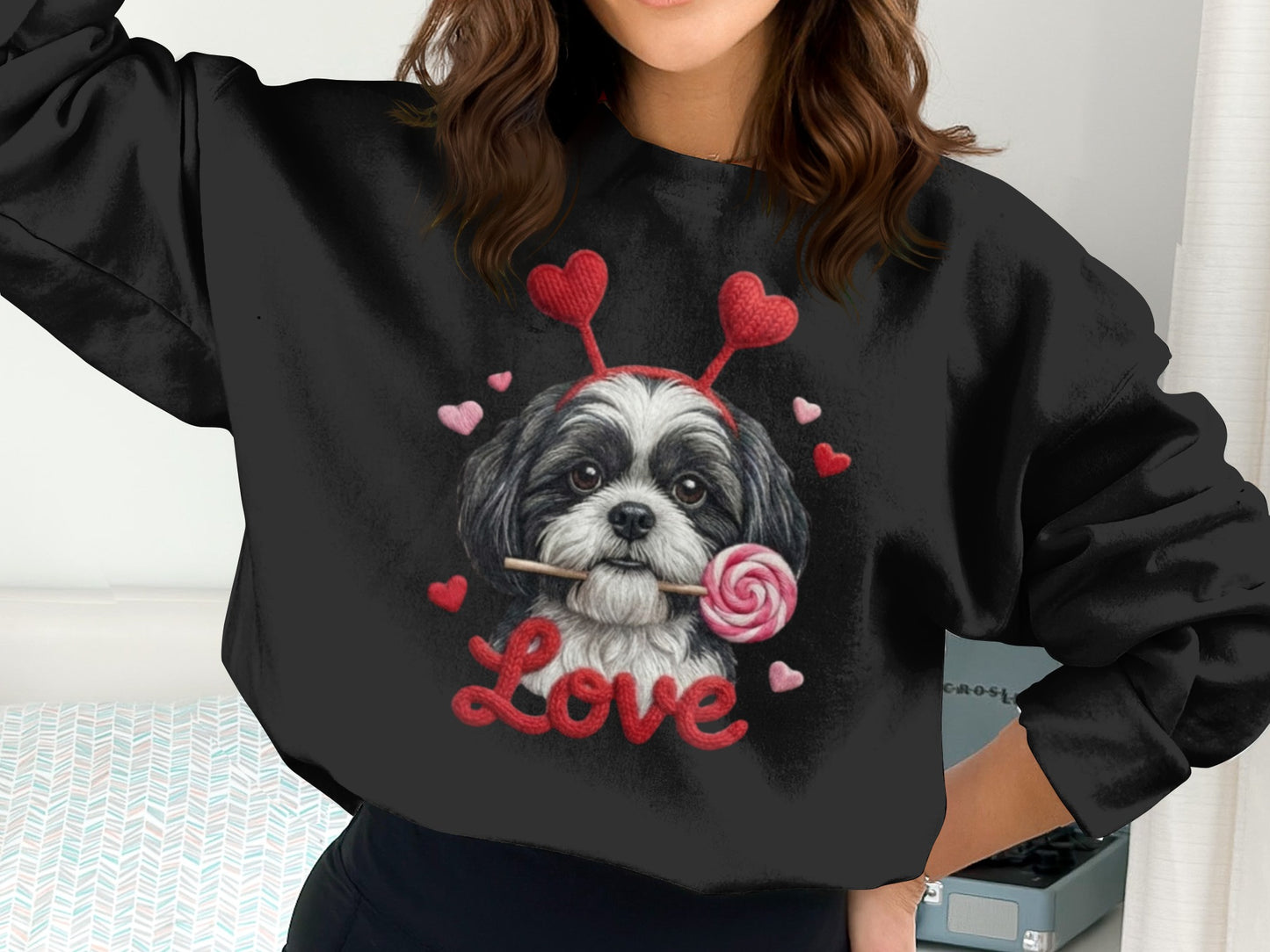 Valentine Shih Tzu T-Shirt, Cute Puppy, Love T Shirt, Candy T-Shirt, Valentine Gift, Heart Headband, Dog Lover, Kids T-Shirt