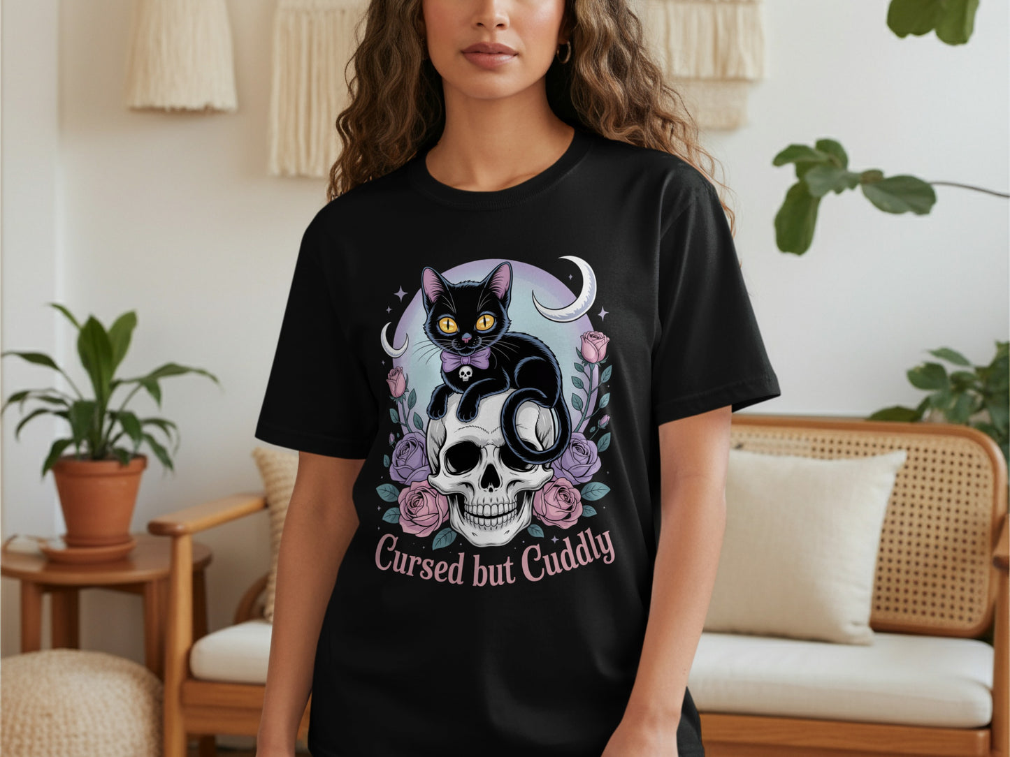 Cursed But Cuddly Black Cat Graphic Tee product