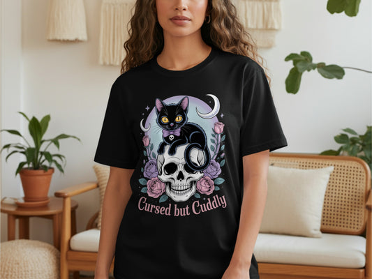 Cursed But Cuddly Black Cat Graphic Tee product
