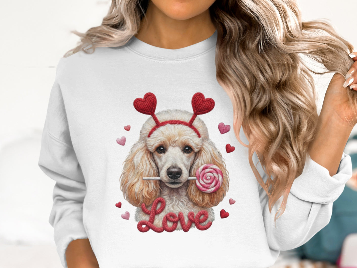 Valentine Poodle T-Shirt, Cute Dog Tee, Love Heart Headband, Candy Gift, Unique Dog Lover T-Shirt, Valentine's Day Gift T-Shirt