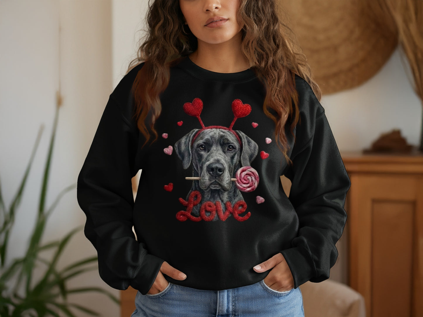 Valentine's Day Great Dane T-Shirt, Cute Dog with Hearts, Dog Lover Gift, Holiday T-Shirt, Sweet Canine Tee, Pet Lover Apparel
