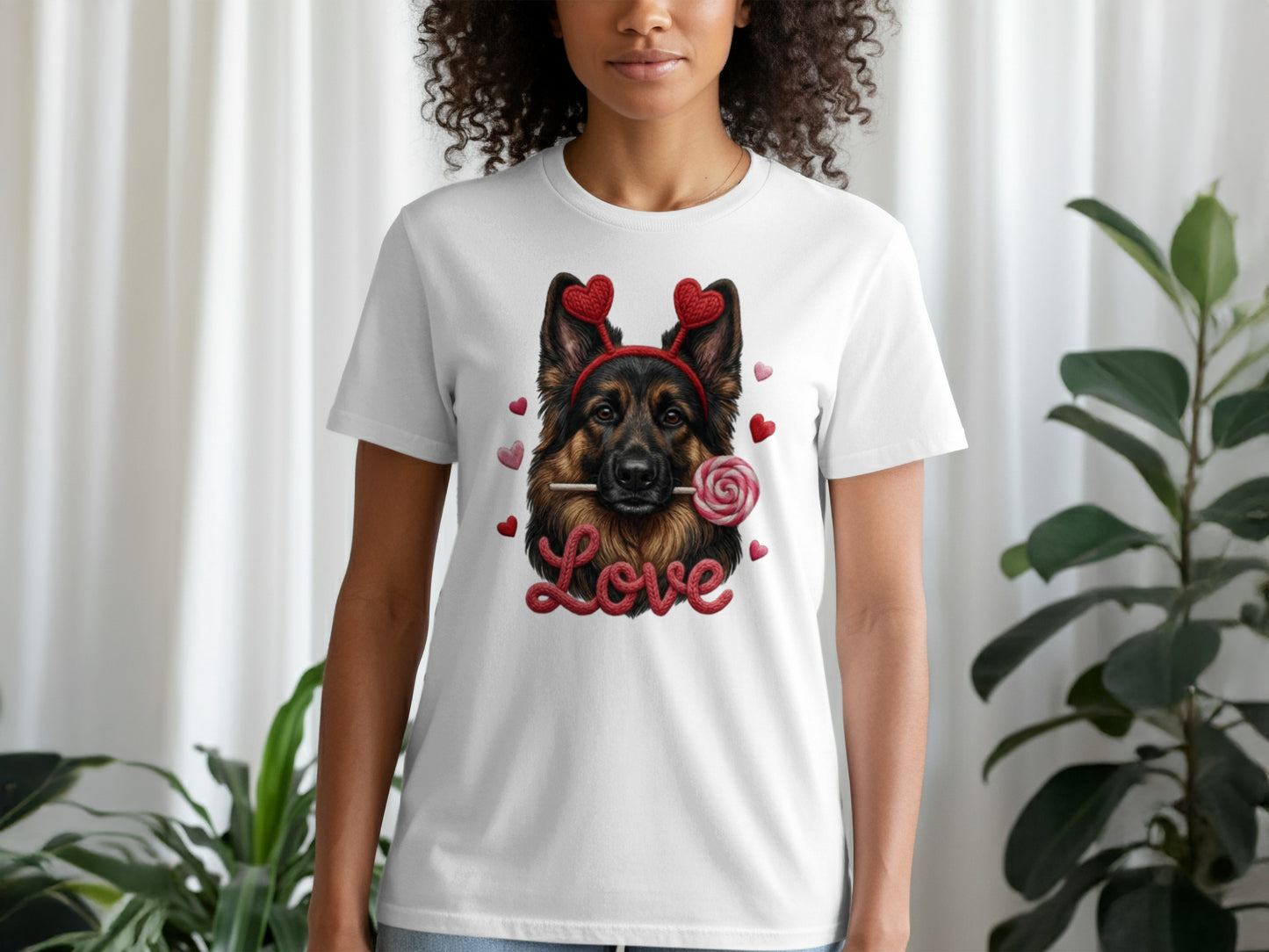 German Shepherd T-Shirt, Valentine Dog, Cute Dog Tee, Heart Headband Puppy Shirt, Dog Lover Valentine Gift, Love T-Shirt, Valentine's Day