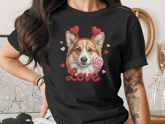 Corgi Valentines T-Shirt, Cute Dog Tee, Love Heart Puppy, Dog Lover Gift, Valentine's Day Shirt, Pet T Shirt, Puppy T-Shirt Design