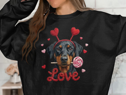 Valentine Doberman Pinscher T-Shirt, Love Dog Tee, Heart Headband Puppy Shirt, Valentines Day Gift, Cute Pet Lover Apparel, Rottweiler Gifts