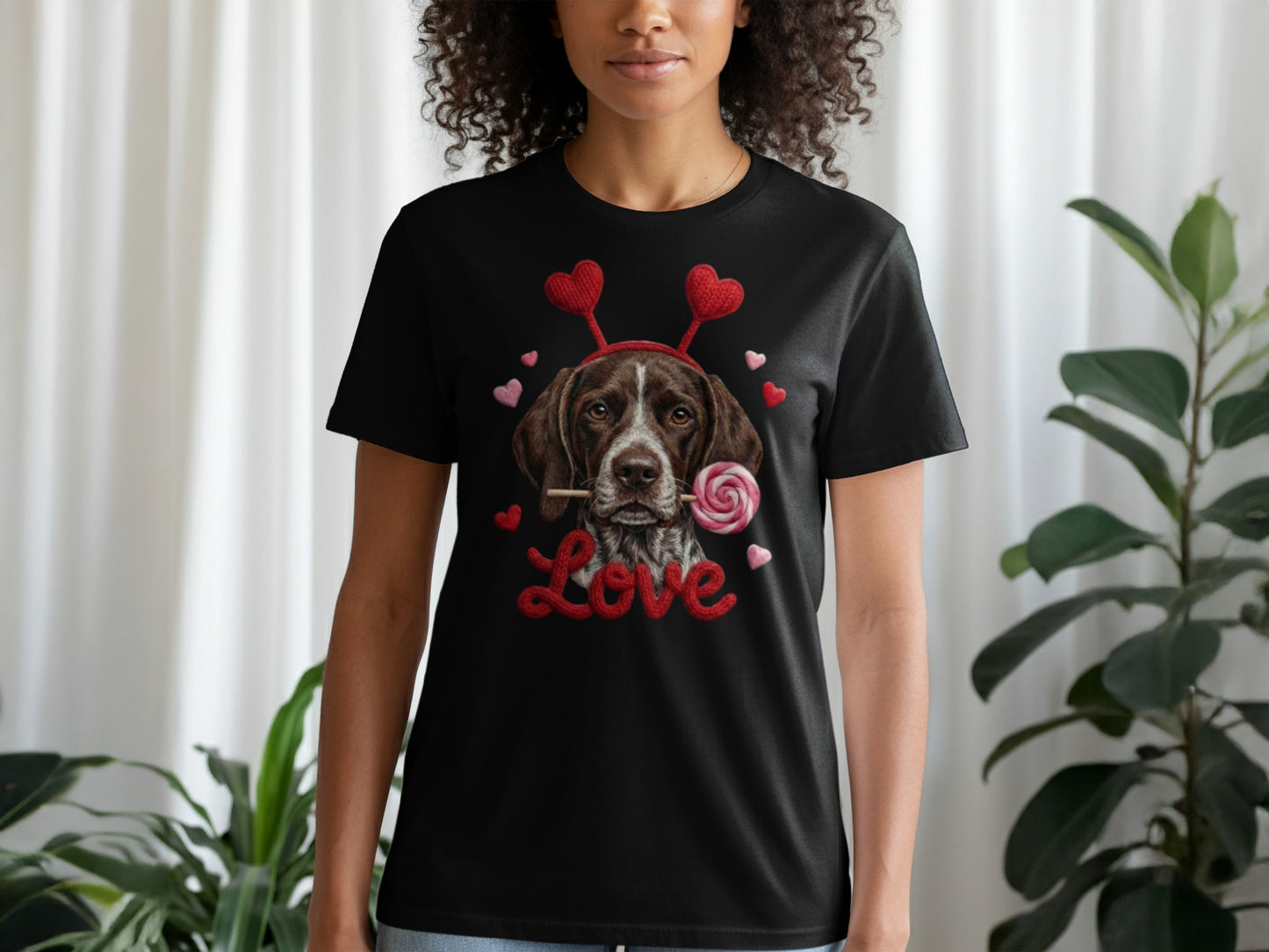 Valentine German Shorthaired Pointer T-Shirt, Heart Antler, Love Lollipop, Cute Puppy Tee, Valentine's Day Gift Dog Lover
