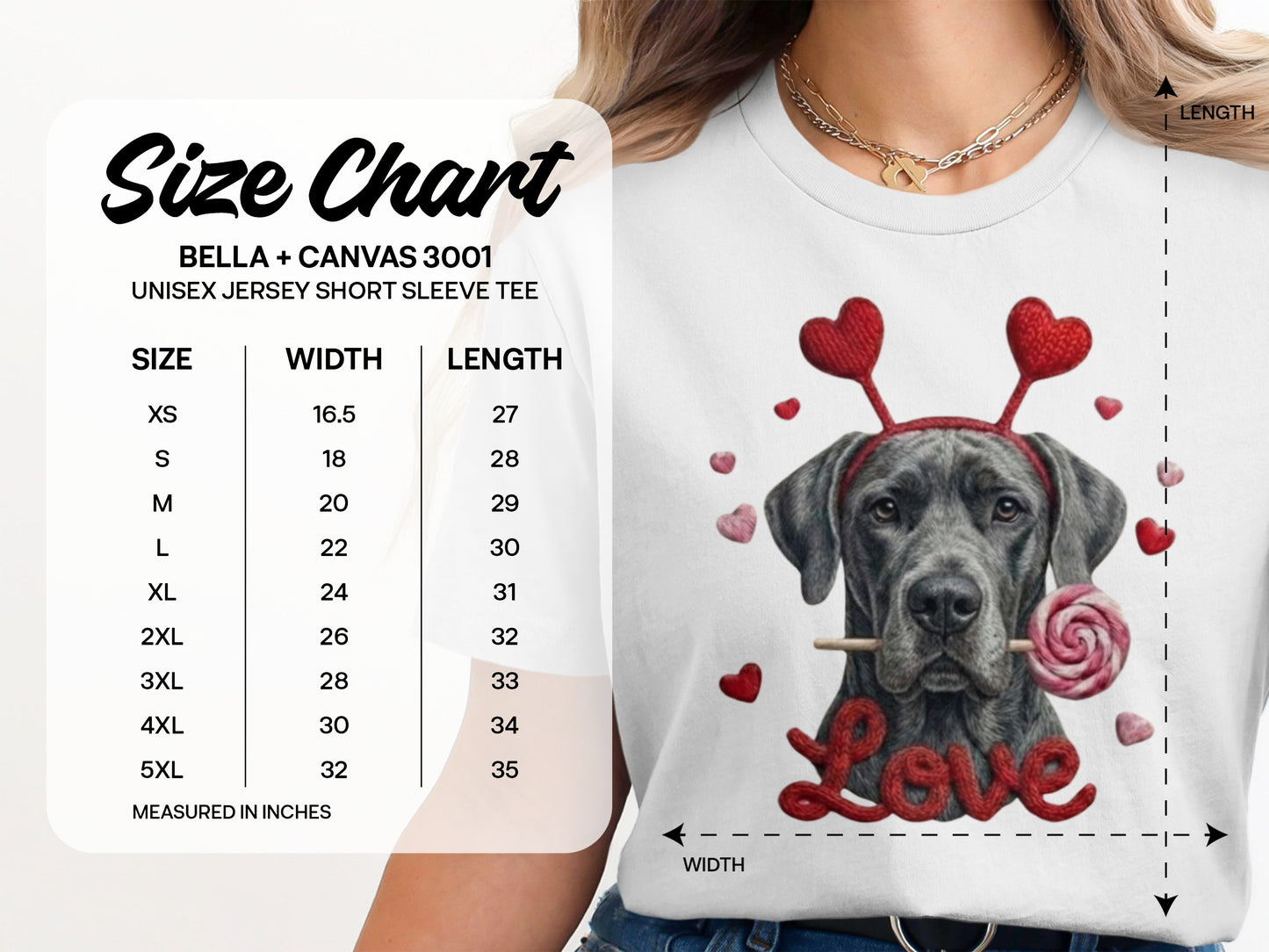 Valentine's Day Great Dane T-Shirt, Cute Dog with Hearts, Dog Lover Gift, Holiday T-Shirt, Sweet Canine Tee, Pet Lover Apparel